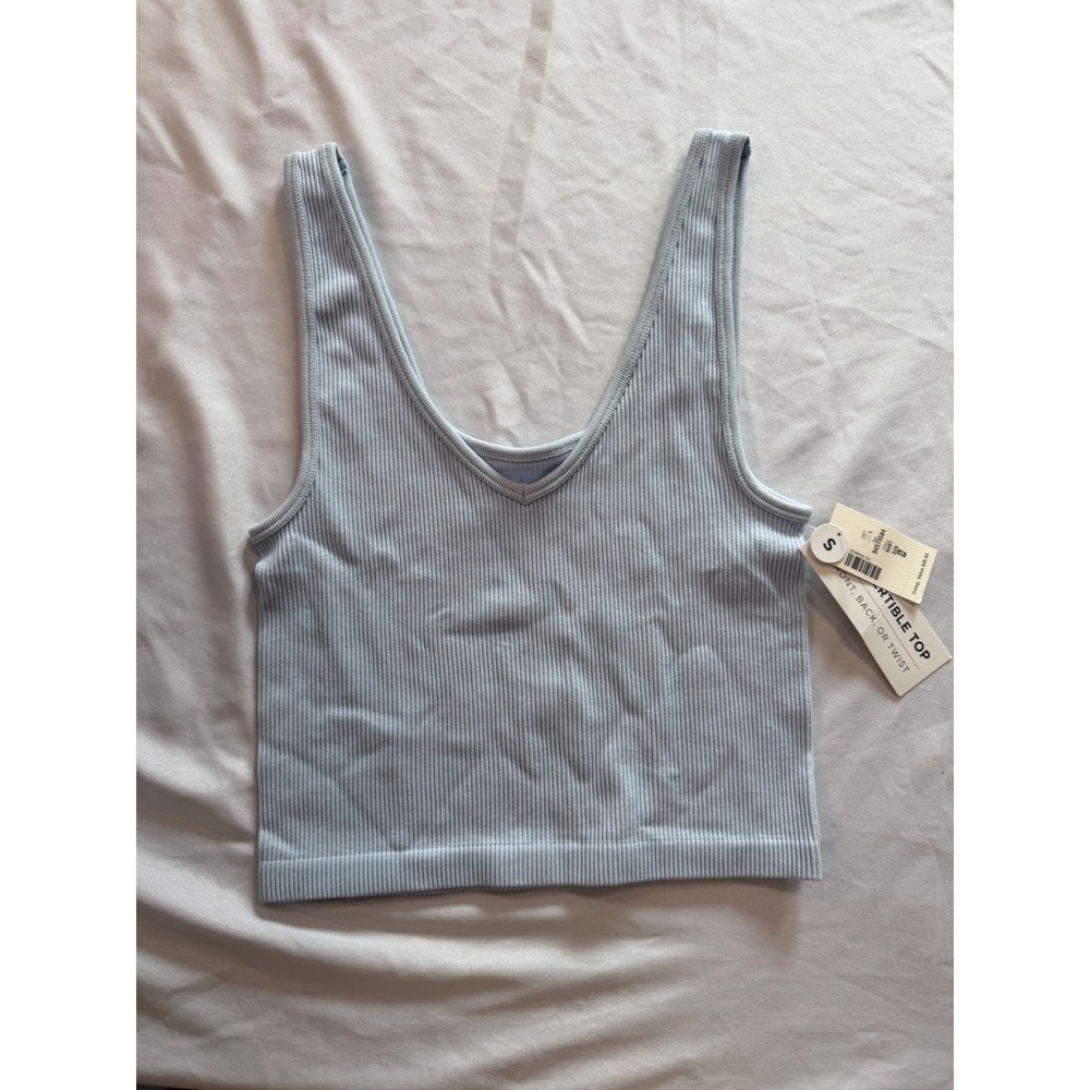 Aeropostale Womens Light Blue Ribbed Convertible V-Neck Scoop Crop Top Tank S